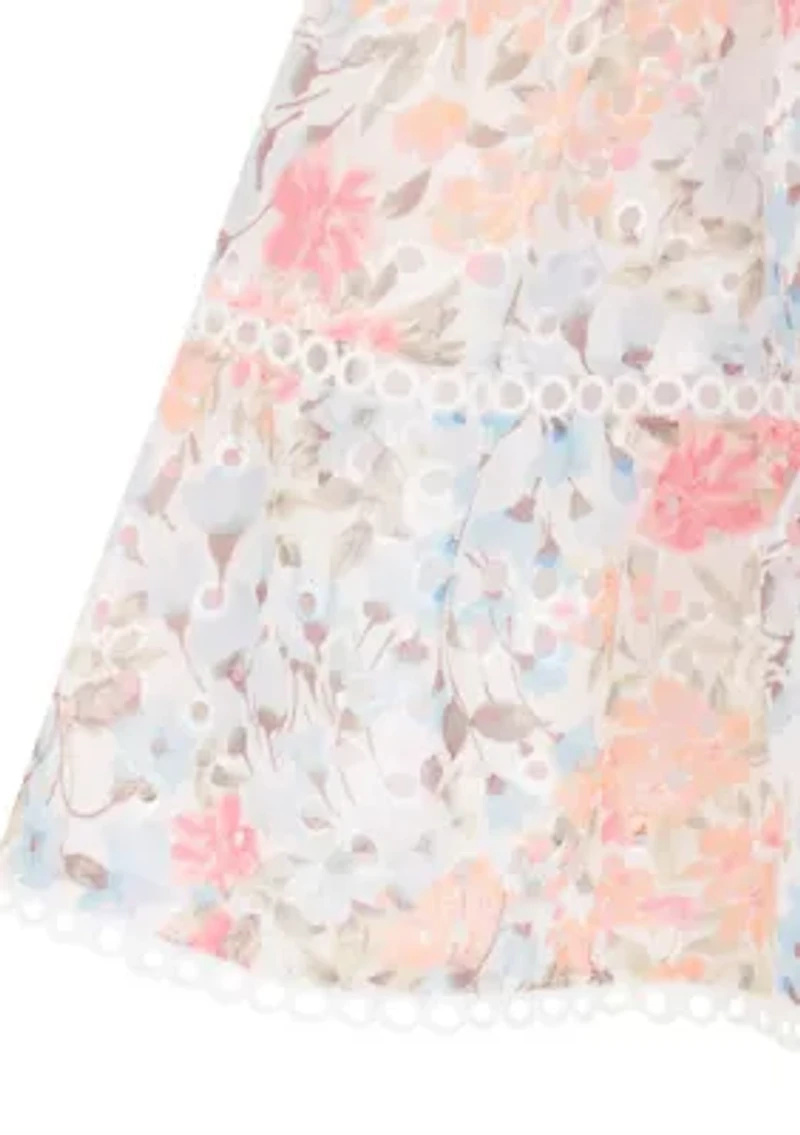 Girls 7-16 Floral Printed Eyelet Dress