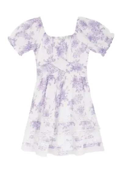 Girls 7-16 Toile Knot Waist Dress