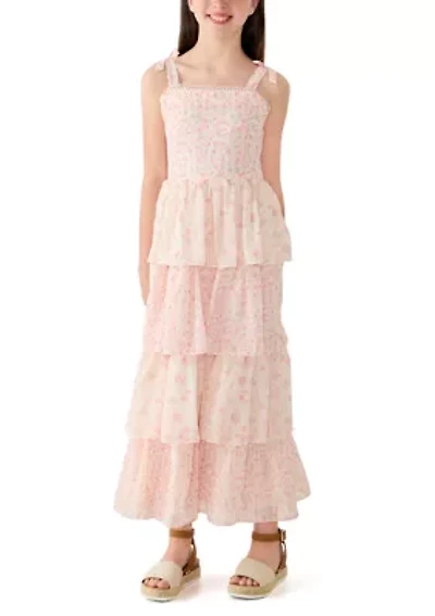 Girls Tiered Printed Chiffon Dress