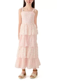 Girls Tiered Printed Chiffon Dress