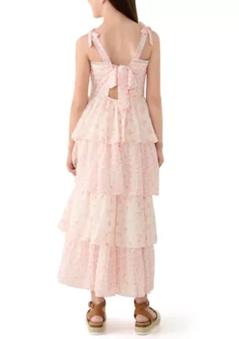 Girls Tiered Printed Chiffon Dress