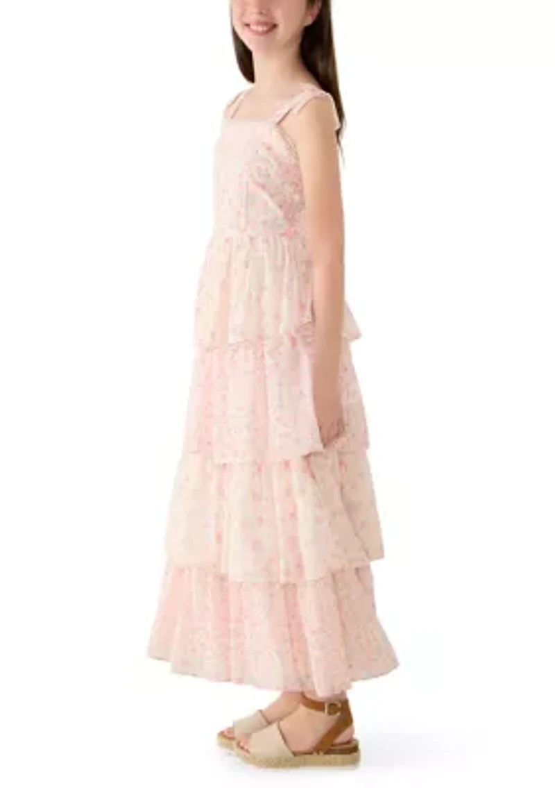 Girls Tiered Printed Chiffon Dress