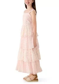 Girls Tiered Printed Chiffon Dress
