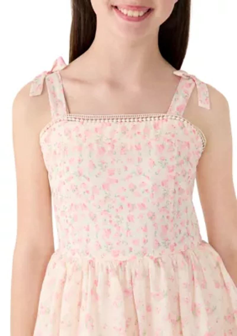 Girls Tiered Printed Chiffon Dress