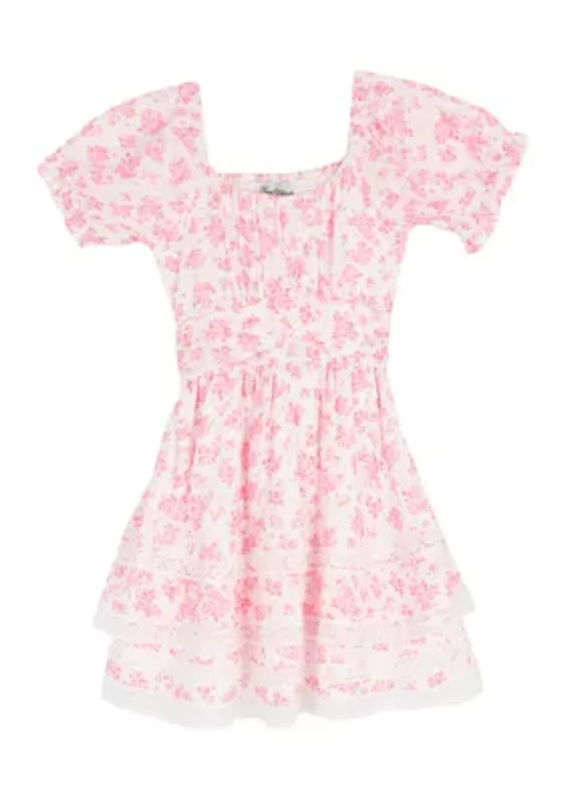 Girls 7-16 Floral Short Tiered Dress