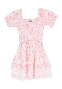 Girls 7-16 Floral Short Tiered Dress