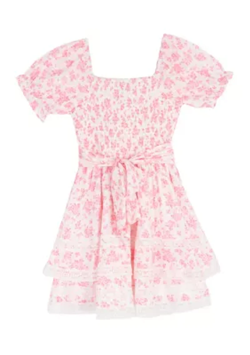 Girls 7-16 Floral Short Tiered Dress