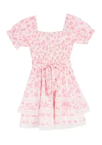 Girls 7-16 Floral Short Tiered Dress