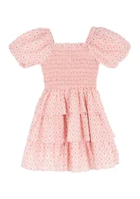 Girls 7-16 Smocked Trellis Printed Tier Dress