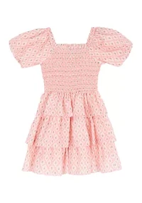Girls 7-16 Smocked Trellis Printed Tier Dress