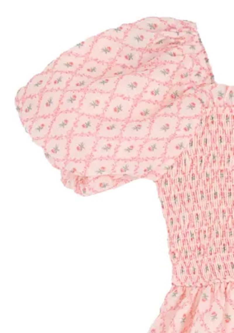 Girls 7-16 Smocked Trellis Printed Tier Dress