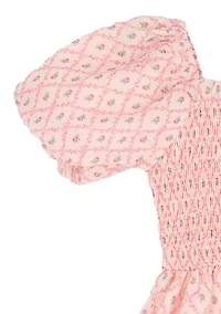 Girls 7-16 Smocked Trellis Printed Tier Dress