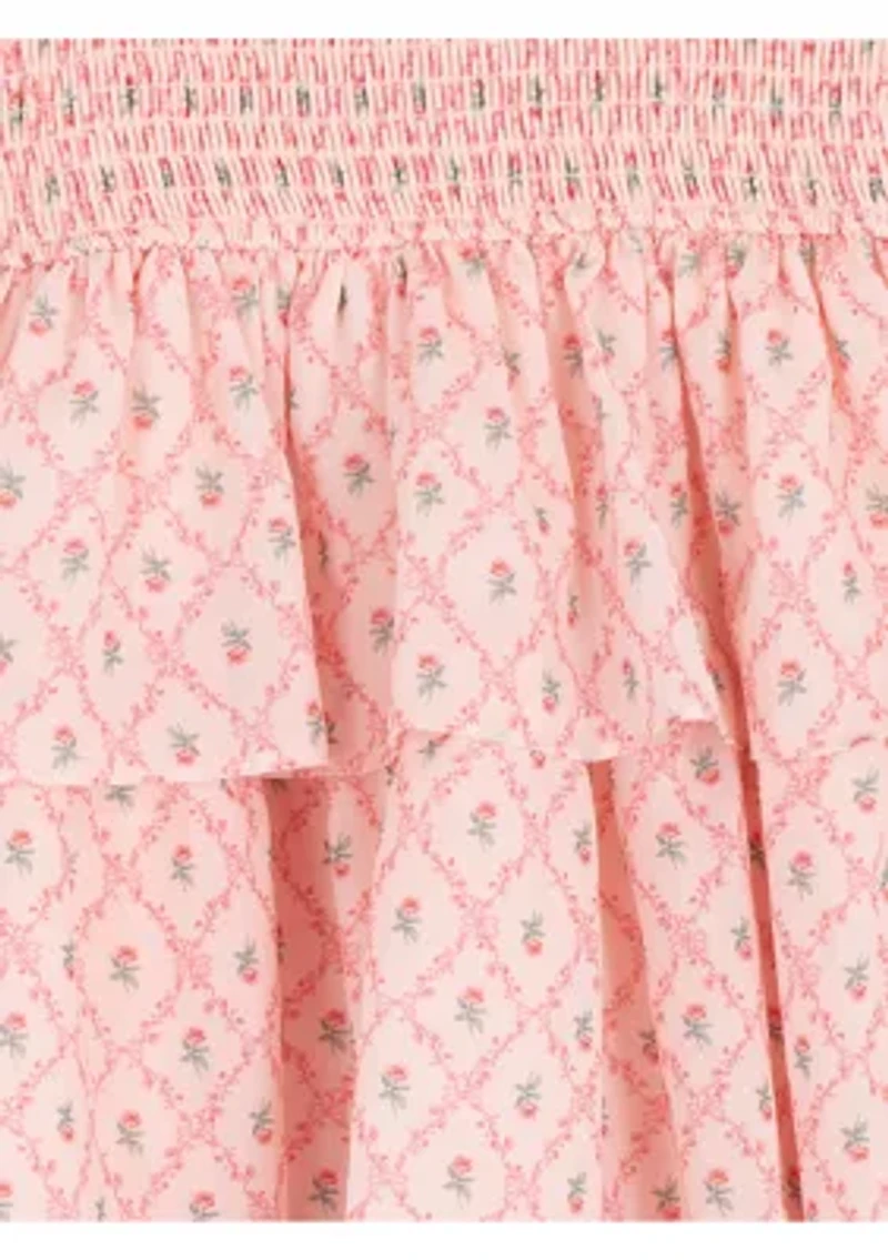 Girls 7-16 Smocked Trellis Printed Tier Dress