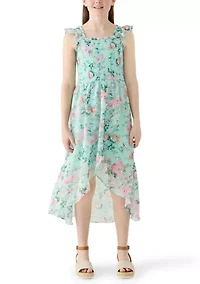 Girls 7-16 Floral Lurex Chiffon Smocked Dress