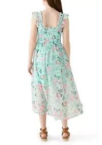 Girls 7-16 Floral Lurex Chiffon Smocked Dress