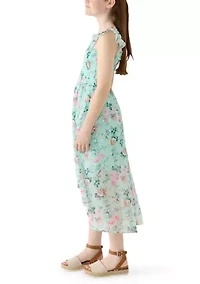 Girls 7-16 Floral Lurex Chiffon Smocked Dress