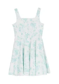 Girls 7-16 Aqua Toile Scuba Skater Dress
