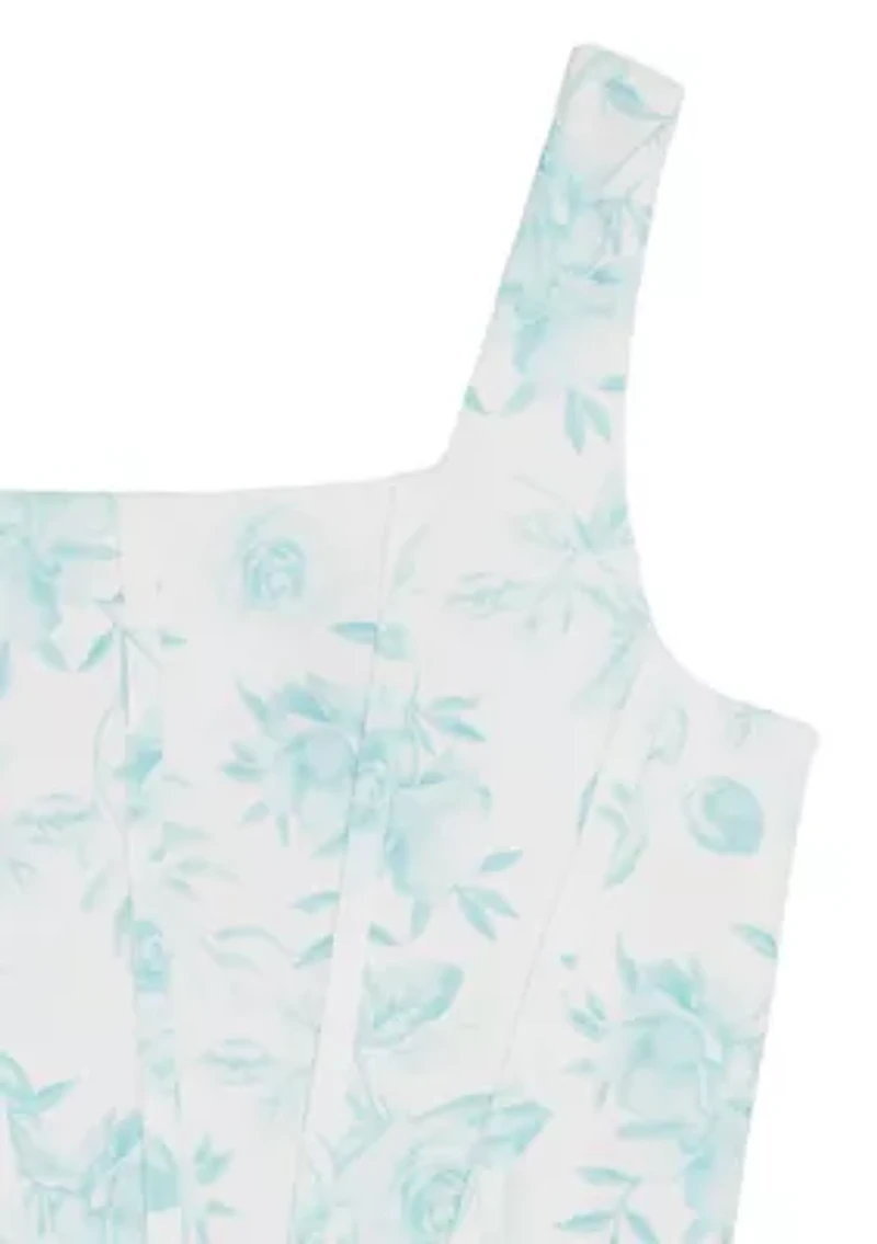 Girls 7-16 Aqua Toile Scuba Skater Dress