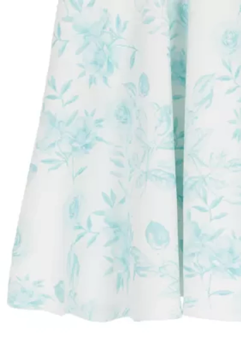 Girls 7-16 Aqua Toile Scuba Skater Dress
