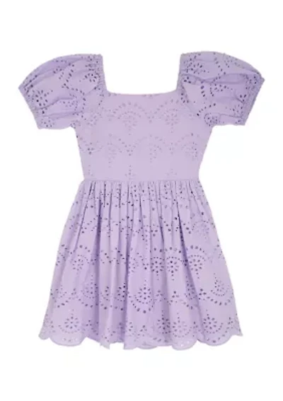 Girls 7-16 Puff Sleeve Eyelet Dress