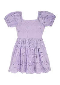Girls 7-16 Puff Sleeve Eyelet Dress