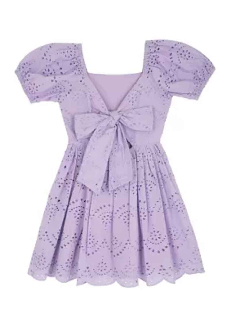 Girls 7-16 Puff Sleeve Eyelet Dress