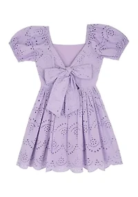 Girls 7-16 Puff Sleeve Eyelet Dress