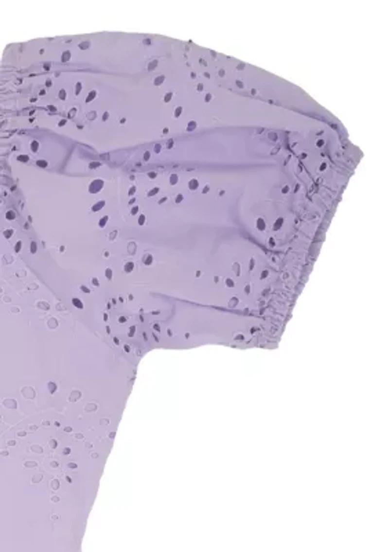 Girls 7-16 Puff Sleeve Eyelet Dress