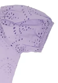 Girls 7-16 Puff Sleeve Eyelet Dress