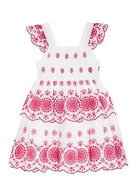 Girls 7-16 Pink Tiered Eyelet Dress