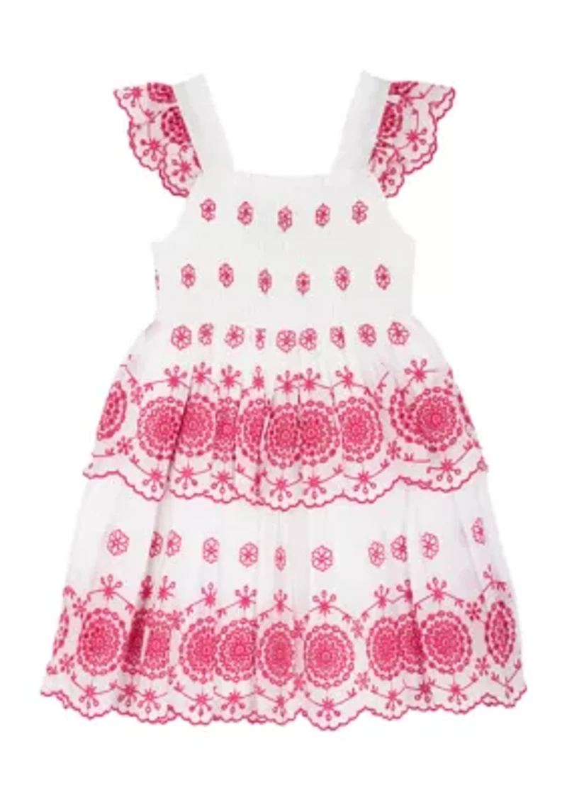 Girls 7-16 Pink Tiered Eyelet Dress
