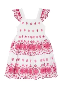 Girls 7-16 Pink Tiered Eyelet Dress