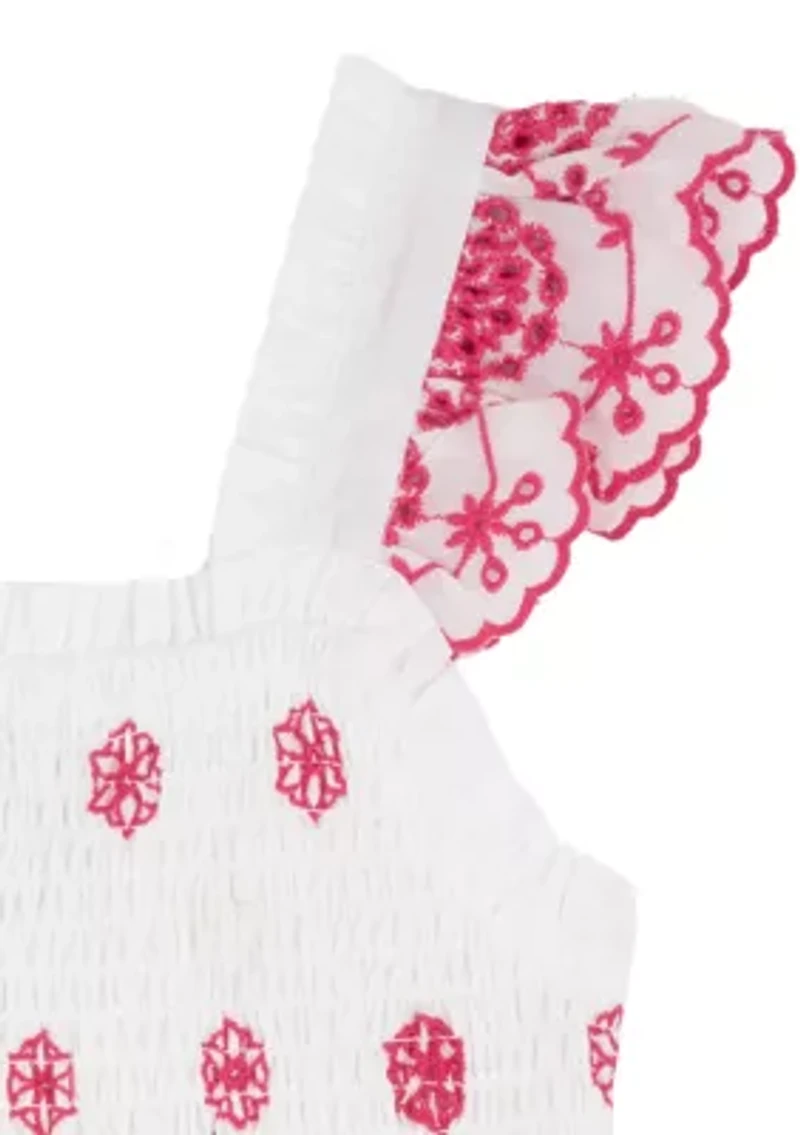 Girls 7-16 Pink Tiered Eyelet Dress