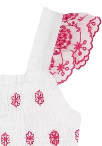 Girls 7-16 Pink Tiered Eyelet Dress