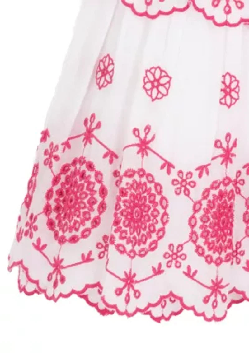 Girls 7-16 Pink Tiered Eyelet Dress