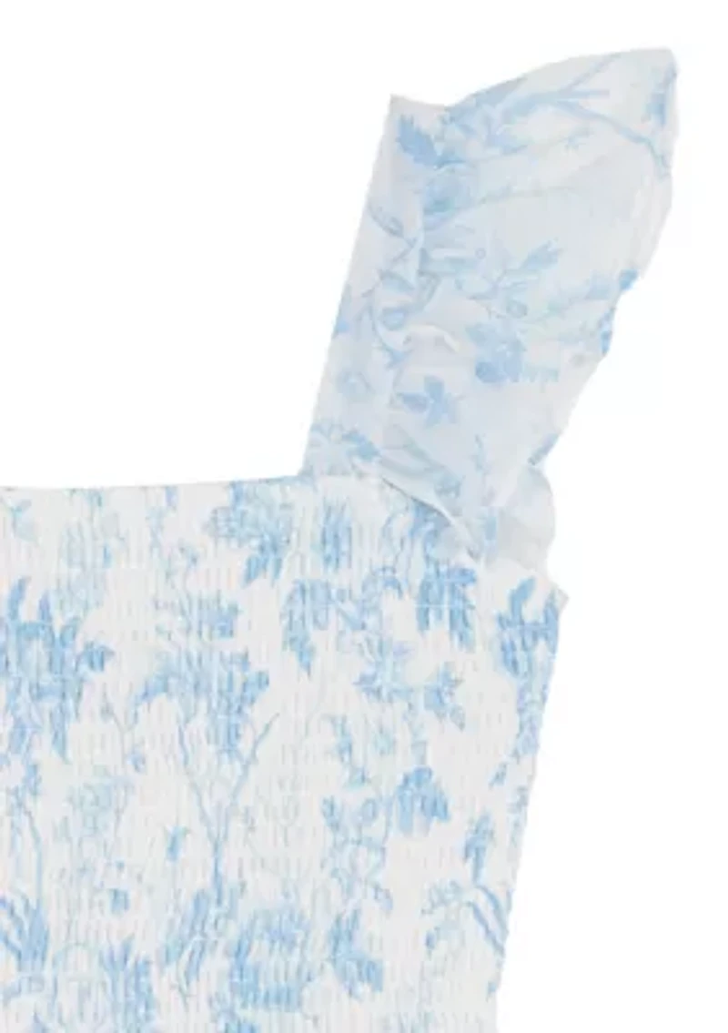 Girls 7-16 Toile Smocked Maxi Dress