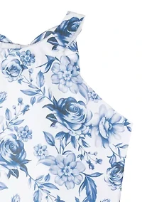 Girls 7-16 Blue Floral Mikado Dress