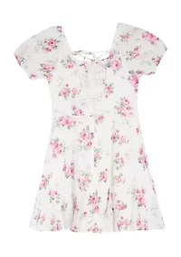 Girls 7-16 Floral Clip Dot Ruffle Dress