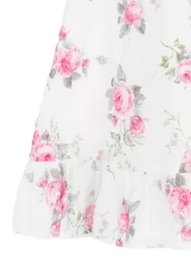 Girls 7-16 Floral Clip Dot Ruffle Dress