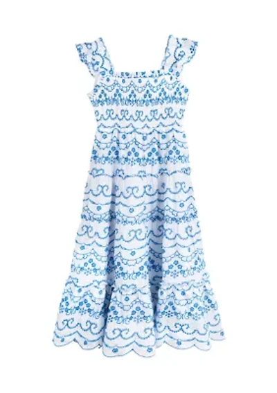 Girls 7-16 Embroidered Eyelet Maxi Dress
