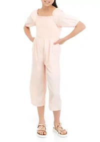 Girls 7-16 Woven Smocked Jumpsuit