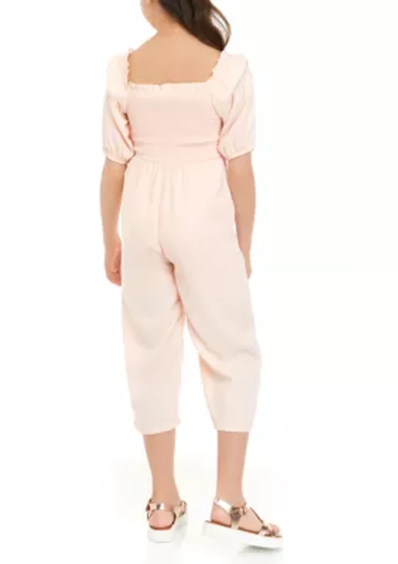 Girls 7-16 Woven Smocked Jumpsuit