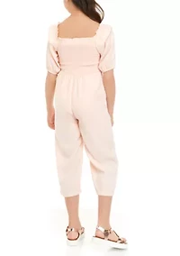 Girls 7-16 Woven Smocked Jumpsuit