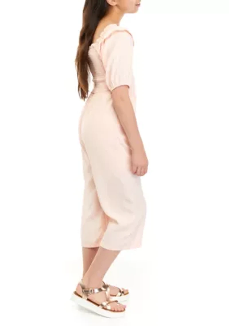 Girls 7-16 Woven Smocked Jumpsuit