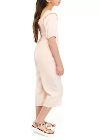 Girls 7-16 Woven Smocked Jumpsuit