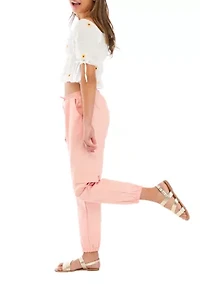 Girls 7-16 Embroidered Floral Top and Twill Cargo Pants Set