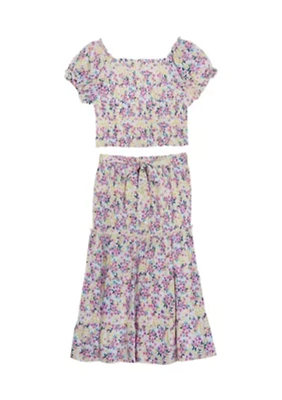 Girls 7-16 Floral Printed Challis Smocked Top and Maxi Skirt Set