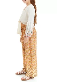 Girls 7-16 Printed Woven Tie Front Top and Floral Pants Set