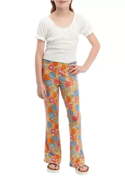 Girls 7-16 Rib Knit Top with Floral Flared Pants