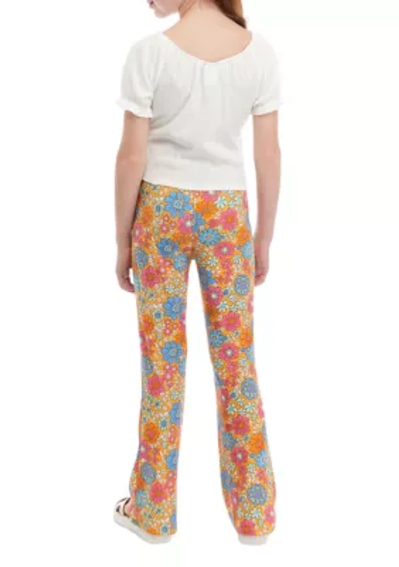 Girls 7-16 Rib Knit Top with Floral Flared Pants